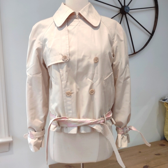 Moschino Aeffe Spa reversible khaki/pink patterned silk jacket 8 EUC $1300 - Picture 15 of 15